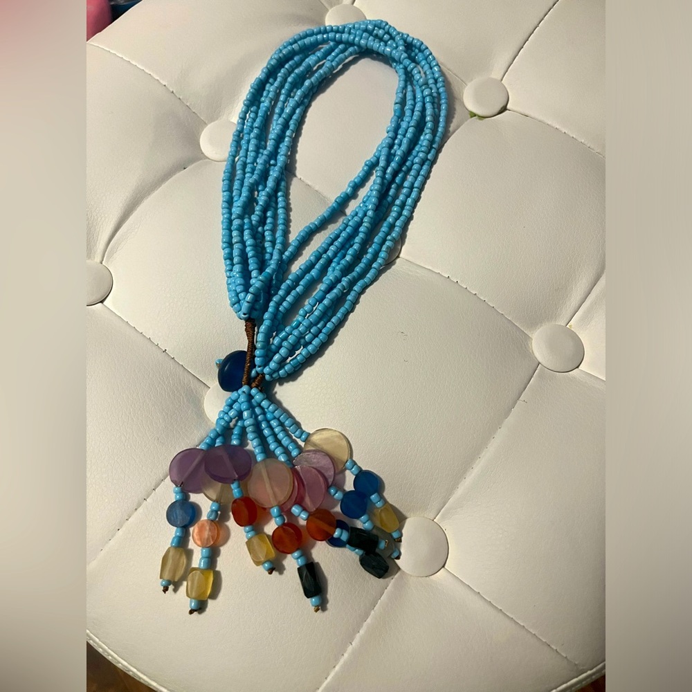 Beautiful Boho Beaded Necklace 🩵 Multistrands Wrap Around with Bead Clasp ❤️